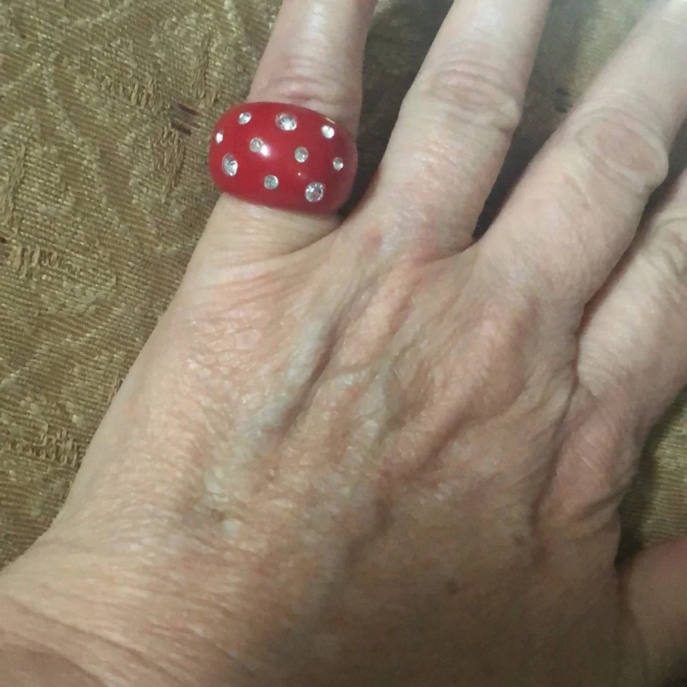 Vintage RED Lucite Rhinestone Bubble Ring
